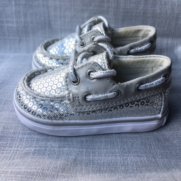 SPERRY TOP-SIDER BAHAMA CRIB SILVER SEQUIN BOAT SHOE BABY GIRLS SIZE 1 - Picture 5 of 12